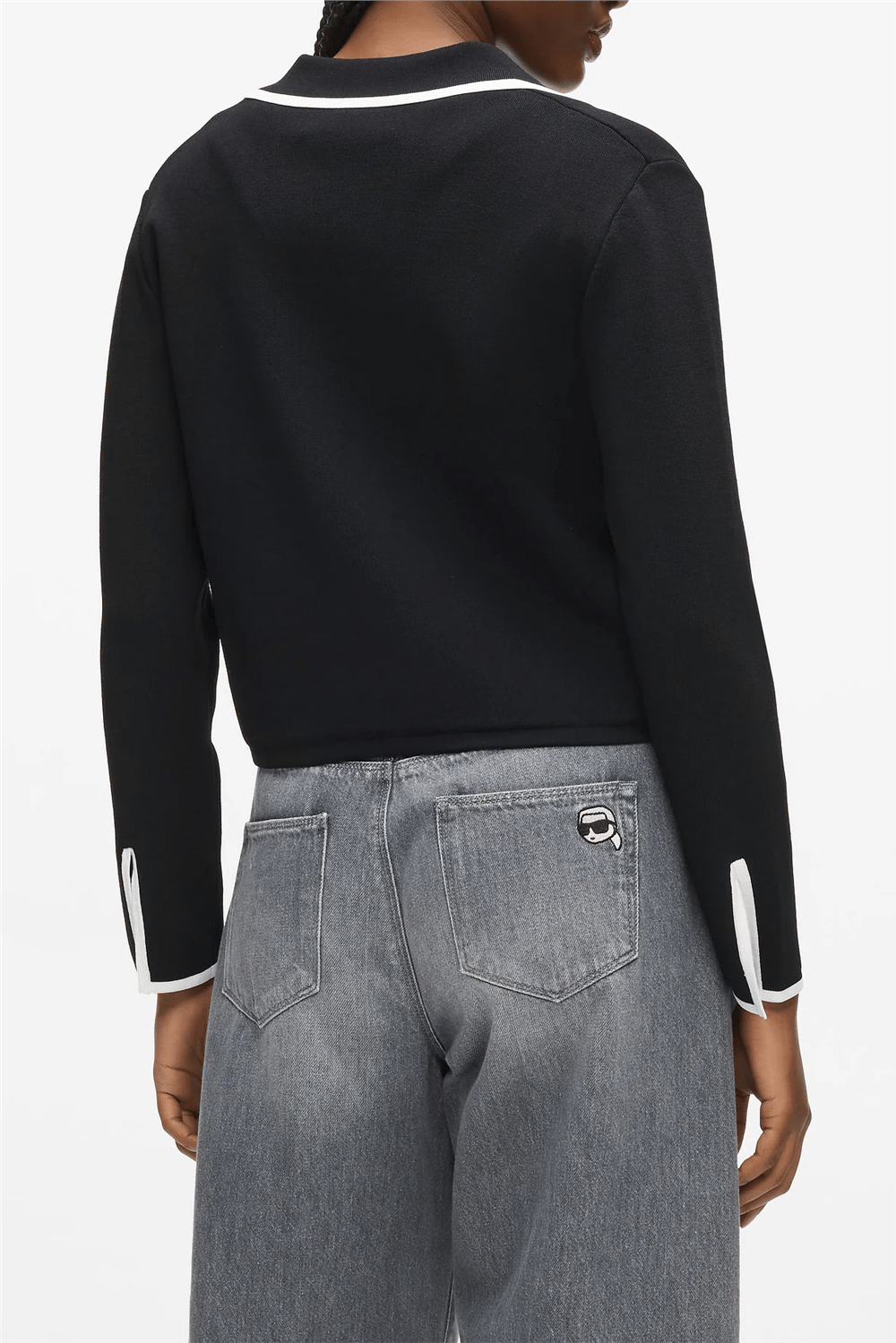 Karl Lagerfeld Contrast Knit Cardigan Kadın Hırka Siyah