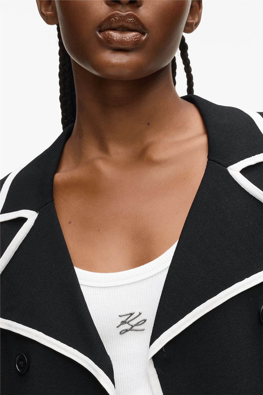 Karl Lagerfeld Contrast Knit Cardigan Kadın Hırka Siyah