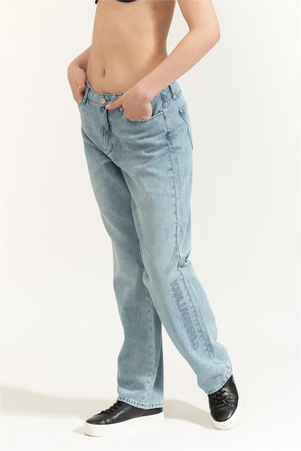 Karl Lagerfeld Embroidery Detail Denim Pants Kadın Jean Pantolon Mavi