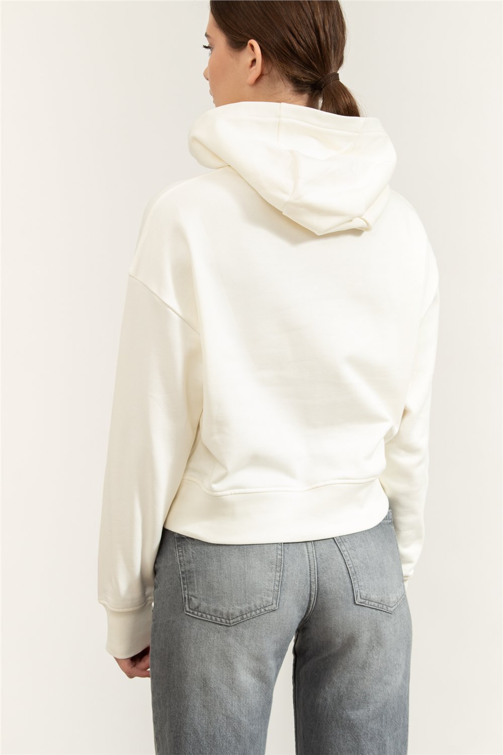 Karl Lagerfeld Embroidery Detail Hoodie Kadın Kapüşonlu Sweatshirt Krem