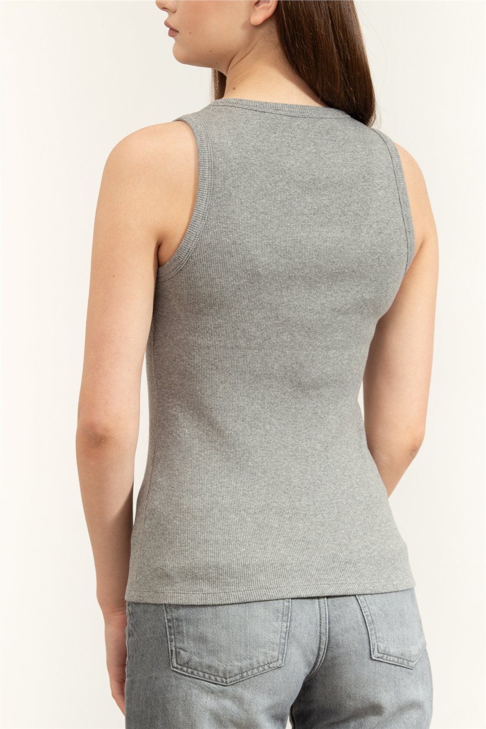 Karl Lagerfeld Essential Logo Commercial Tank Kadın Kolsuz T-Shirt Gri