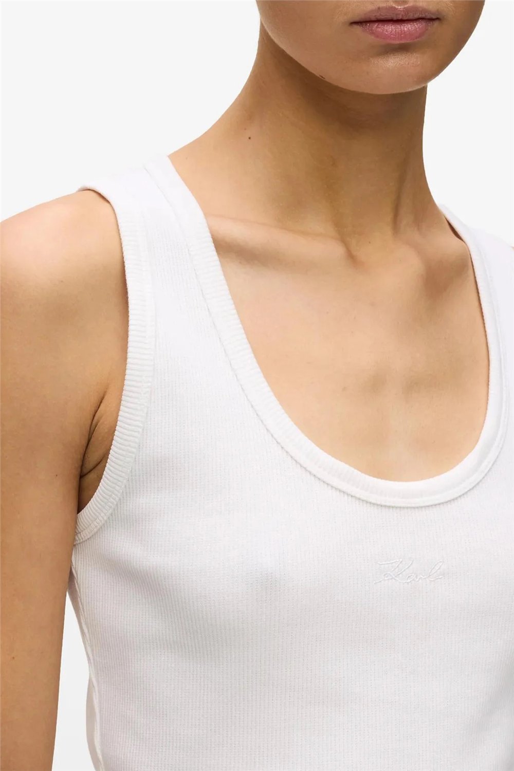 Karl Lagerfeld Essential Logo Commercial Tank Kadın Kolsuz T-Shirt Beyaz