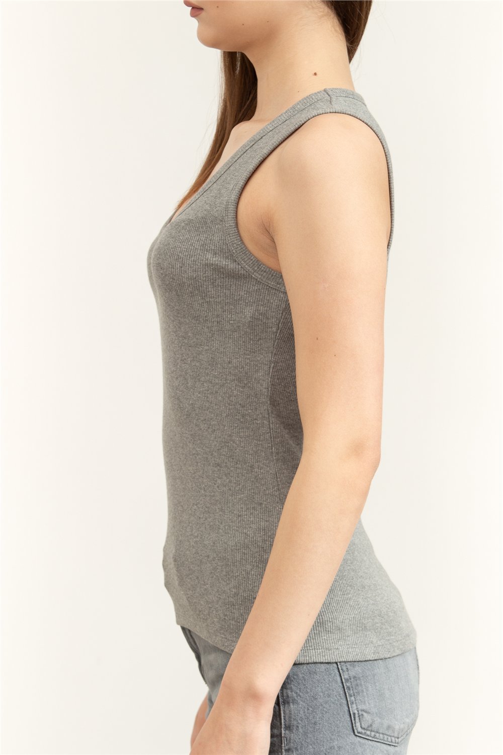Karl Lagerfeld Essential Logo Commercial Tank Kadın Kolsuz T-Shirt Gri