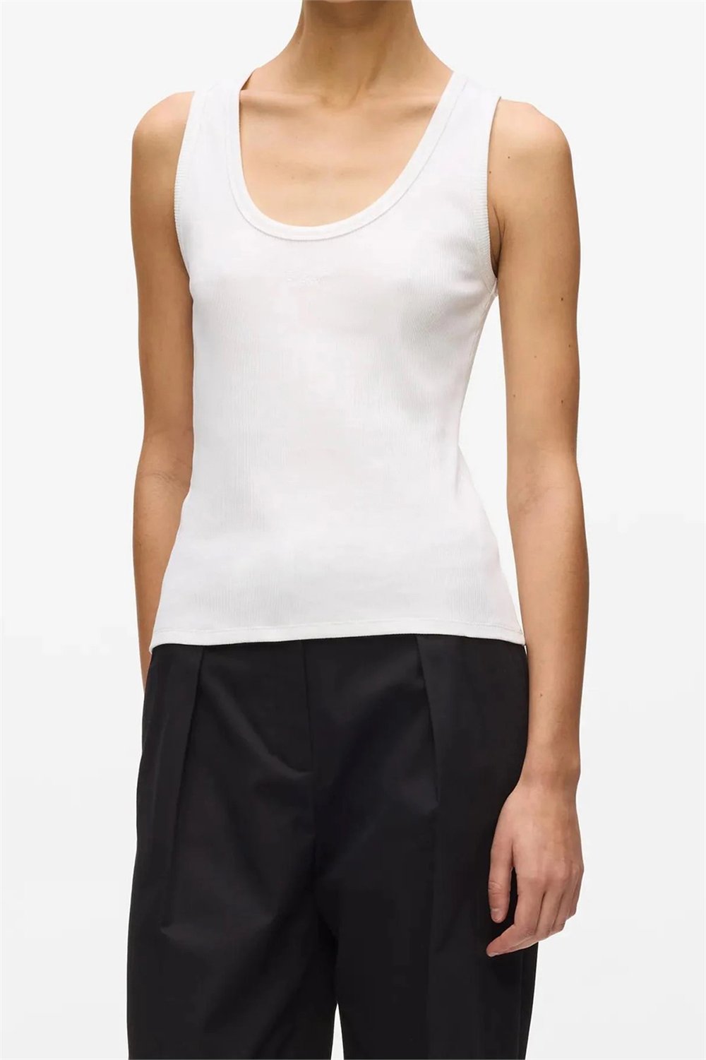 Karl Lagerfeld Essential Logo Commercial Tank Kadın Kolsuz T-Shirt Beyaz