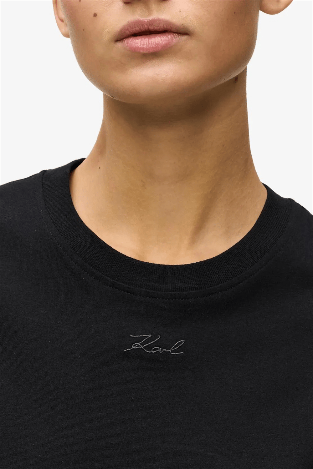 Karl Lagerfeld Essential Regular T-Shirt Kadın Bisiklet Yaka T-Shirt Siyah