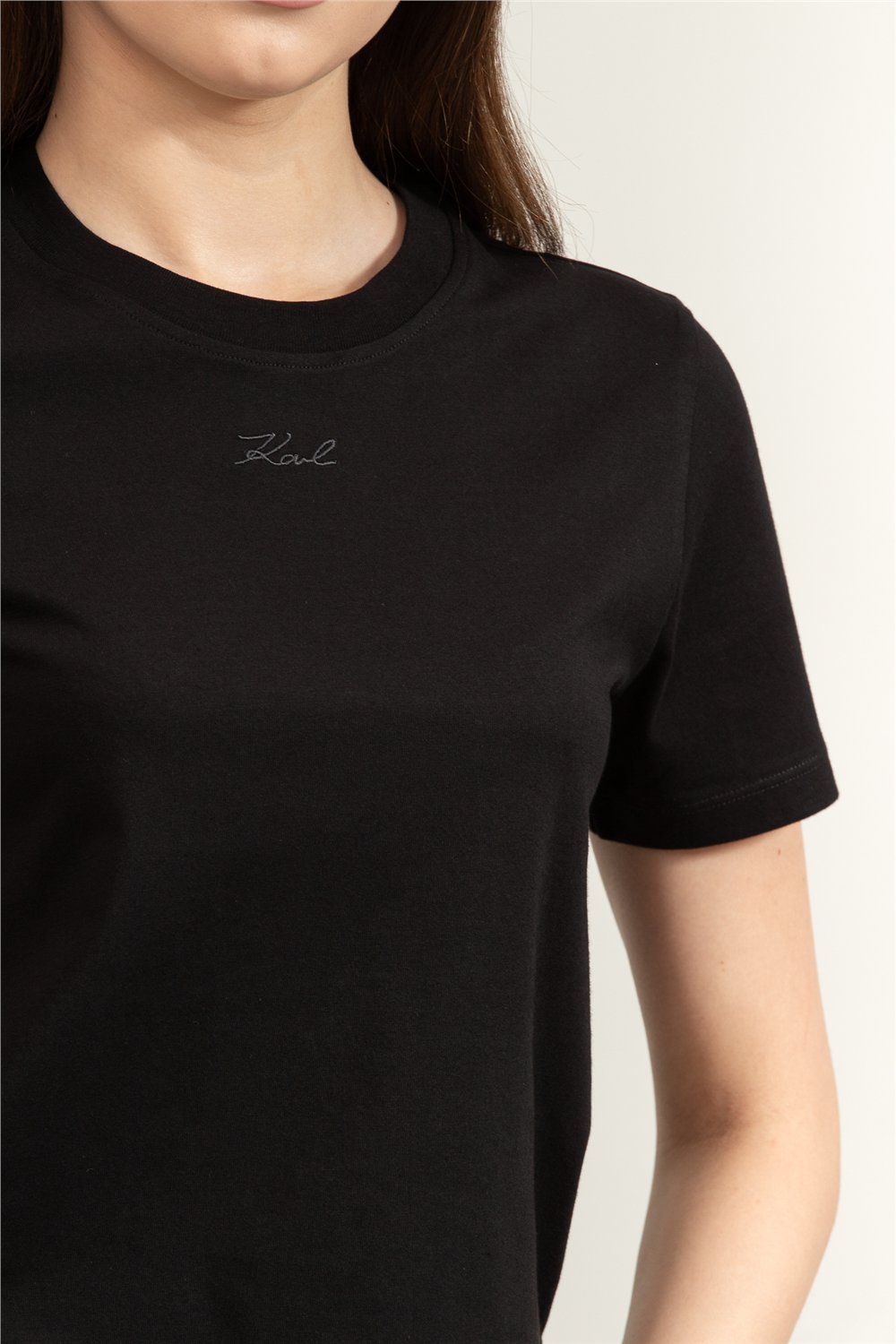 Karl Lagerfeld Essential Regular T-Shirt Kadın Bisiklet Yaka T-Shirt Siyah