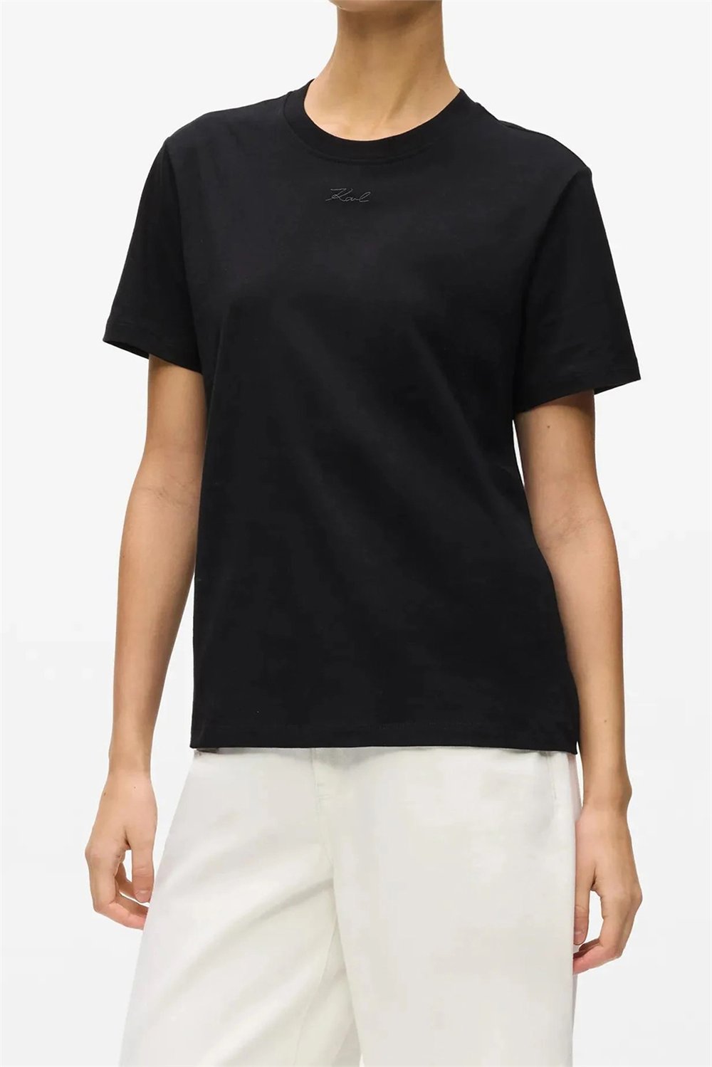 Karl Lagerfeld Essential Regular T-Shirt Kadın Bisiklet Yaka T-Shirt Siyah