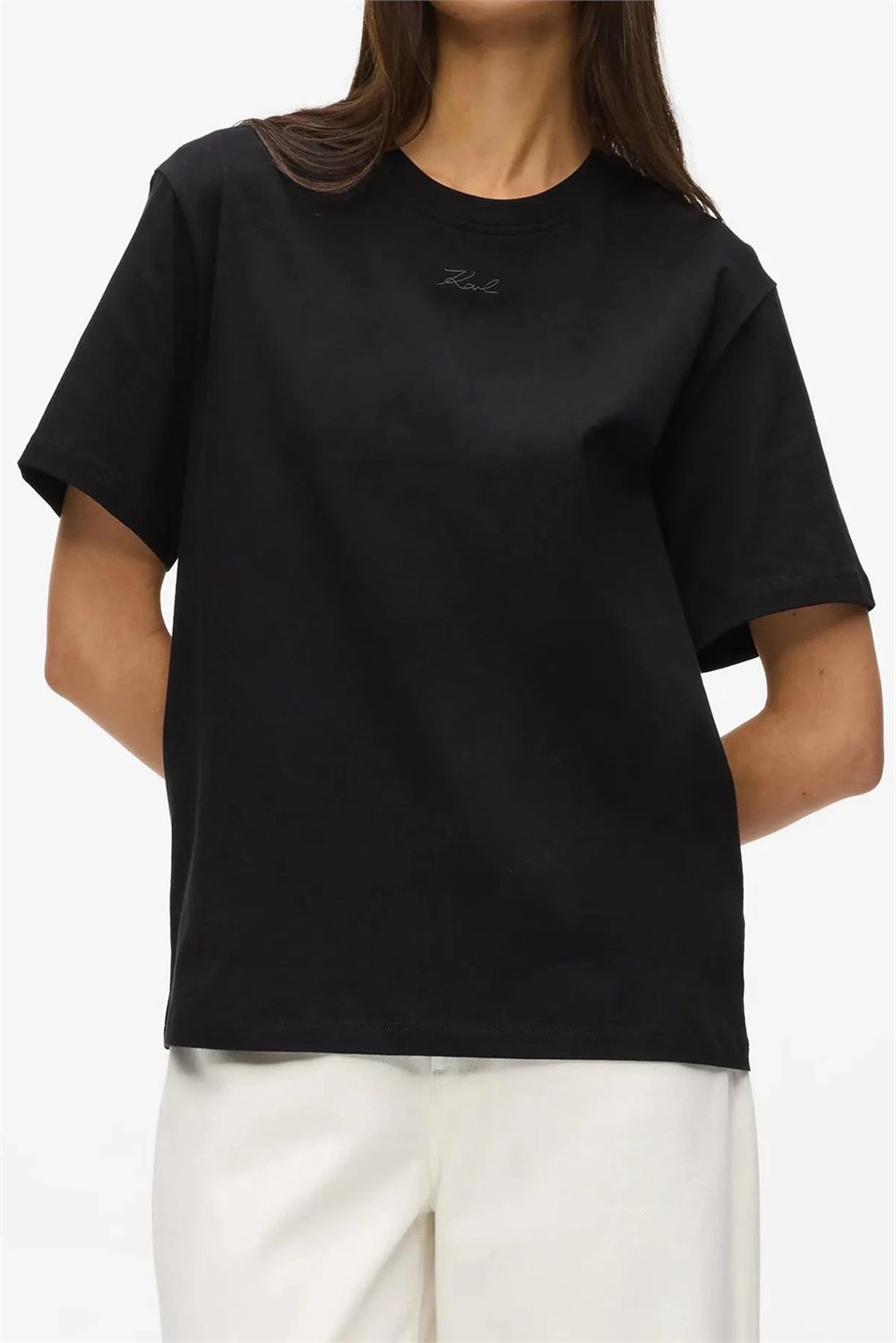 Karl Lagerfeld Essential Relaxed T-Shirt Kadın Bisiklet Yaka T-Shirt Siyah