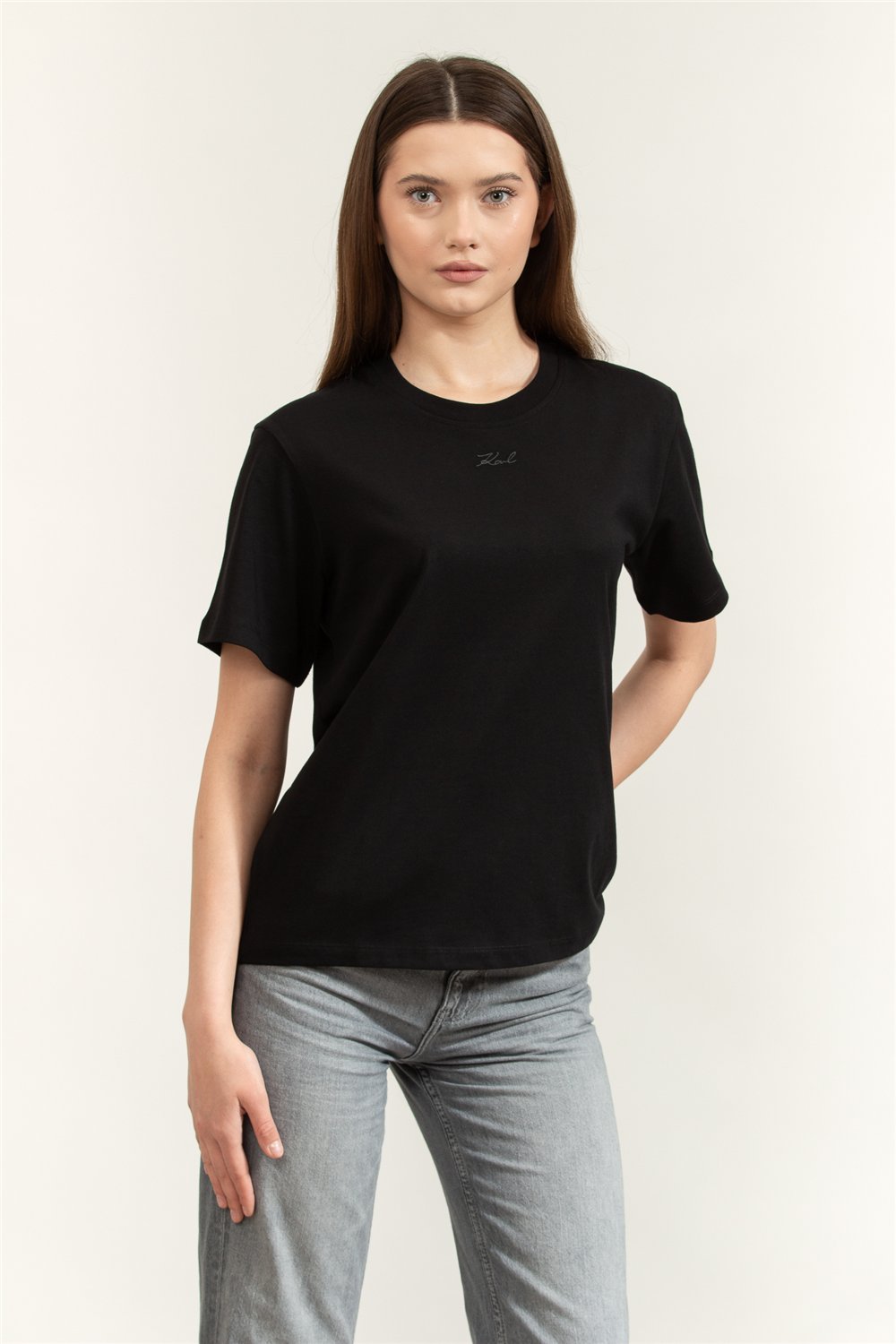 Karl Lagerfeld Essential Relaxed T-Shirt Kadın Bisiklet Yaka T-Shirt Siyah