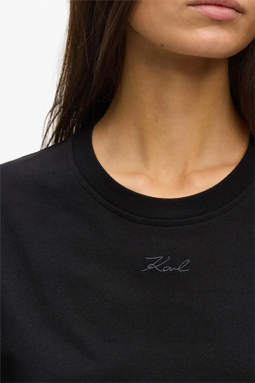 Karl Lagerfeld Essential Relaxed T-Shirt Kadın Bisiklet Yaka T-Shirt Siyah