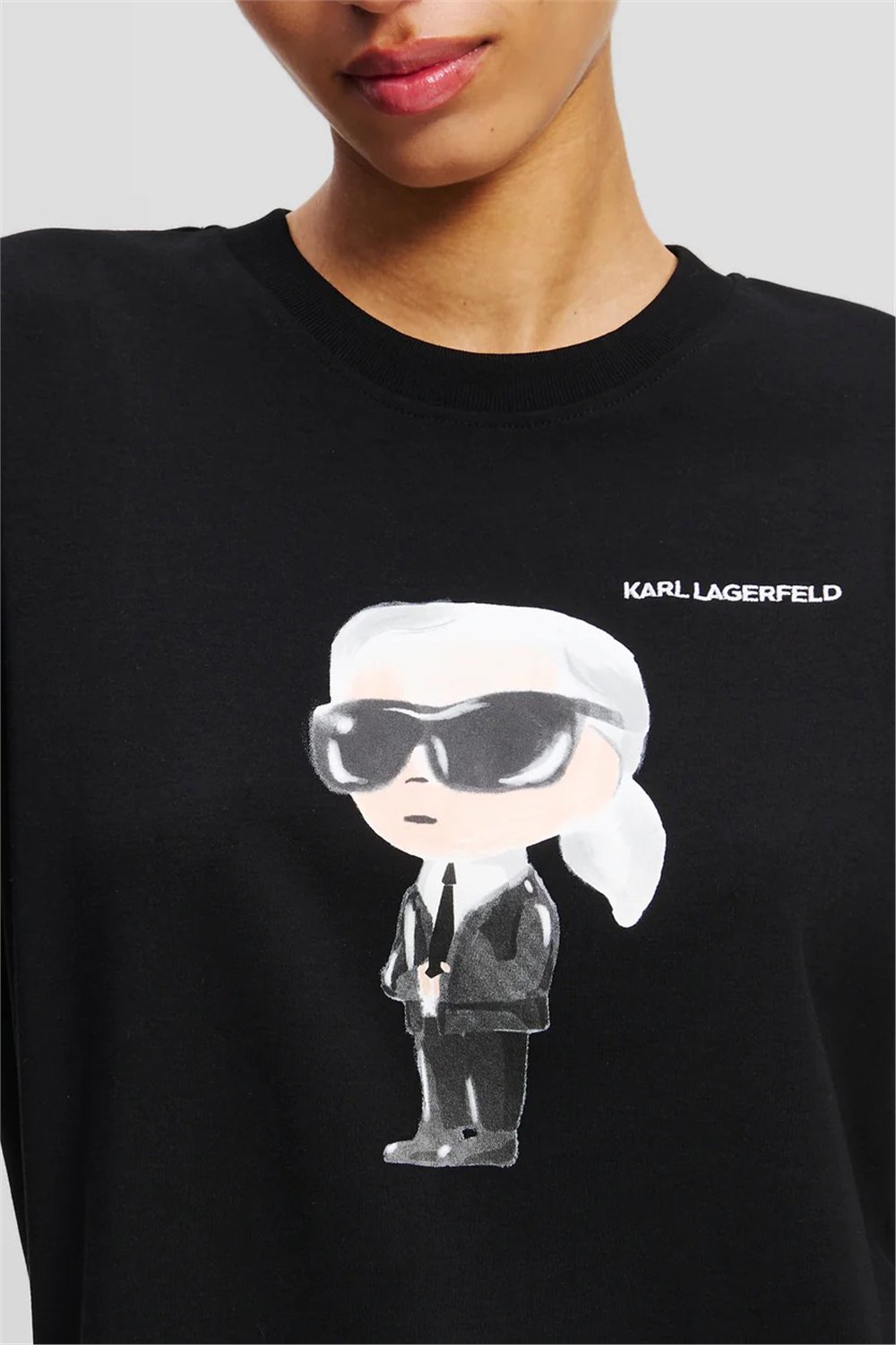 Karl Lagerfeld Ikon Aquarelle K Kadın Bisiklet Yaka T-Shirt Siyah