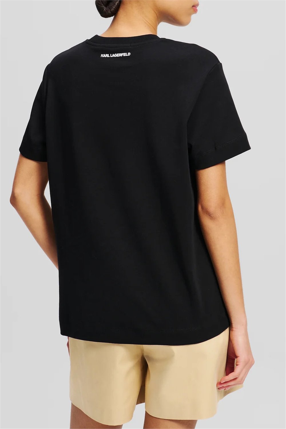 Karl Lagerfeld Ikon Aquarelle K Kadın Bisiklet Yaka T-Shirt Siyah