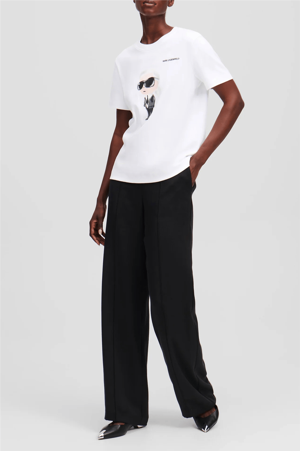 Karl Lagerfeld Ikon Aquarelle K Kadın Bisiklet Yaka T-Shirt Beyaz