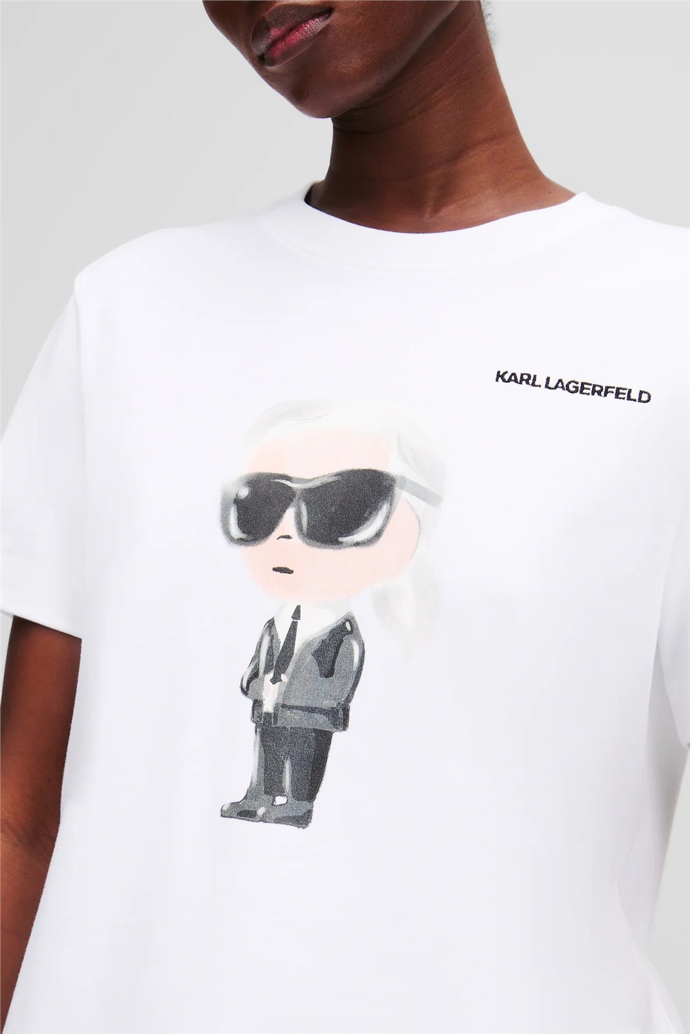 Karl Lagerfeld Ikon Aquarelle K Kadın Bisiklet Yaka T-Shirt Beyaz
