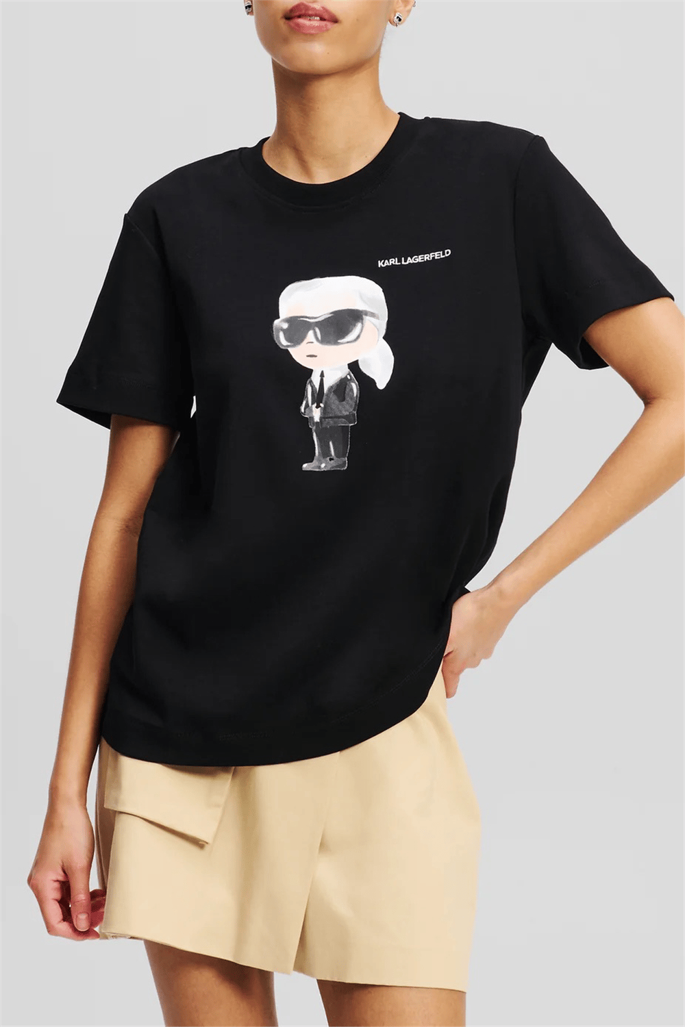Karl Lagerfeld Ikon Aquarelle K Kadın Bisiklet Yaka T-Shirt Siyah