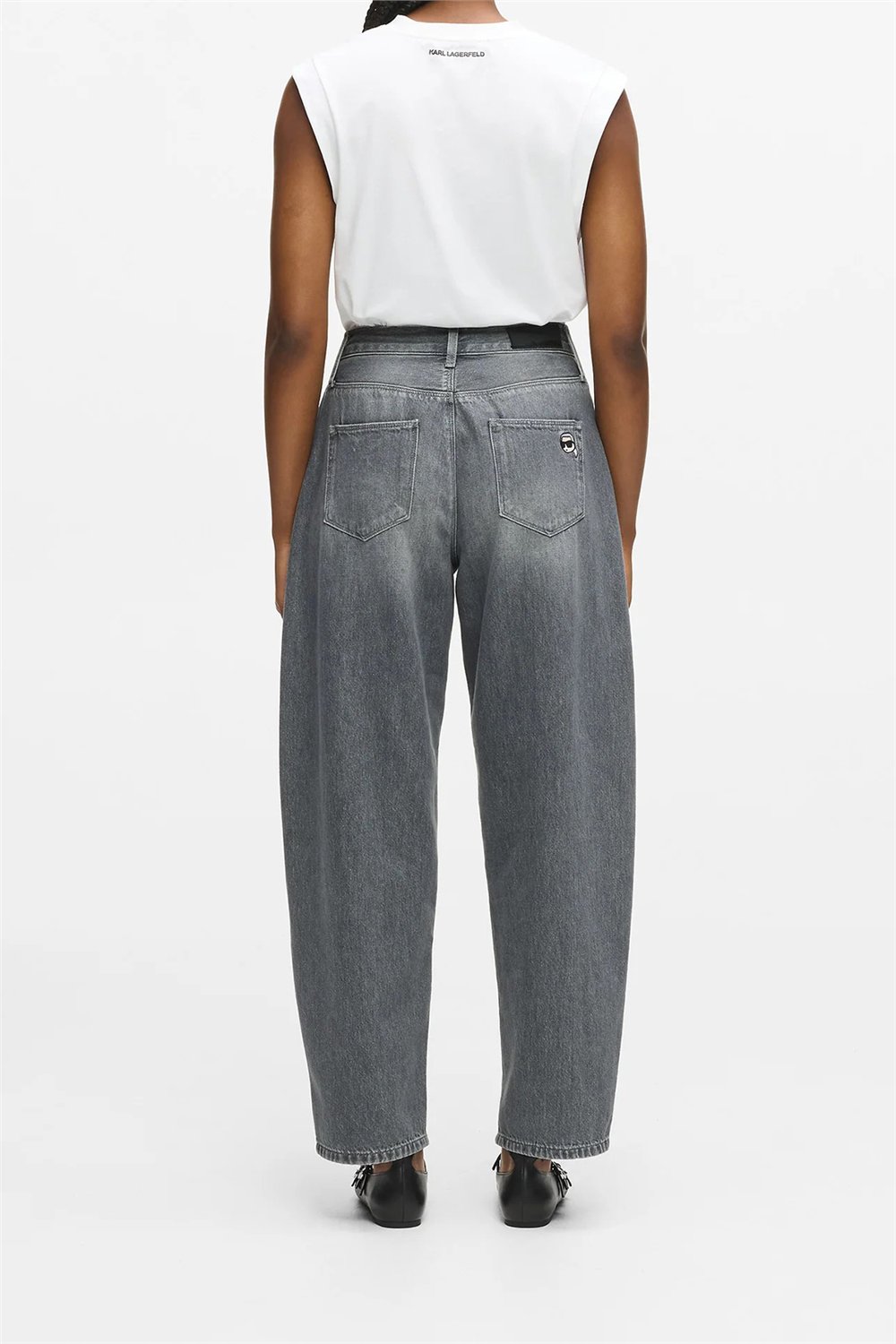 Karl Lagerfeld Ikon Barrel Denim Kadın Jean Pantolon Açık Gri