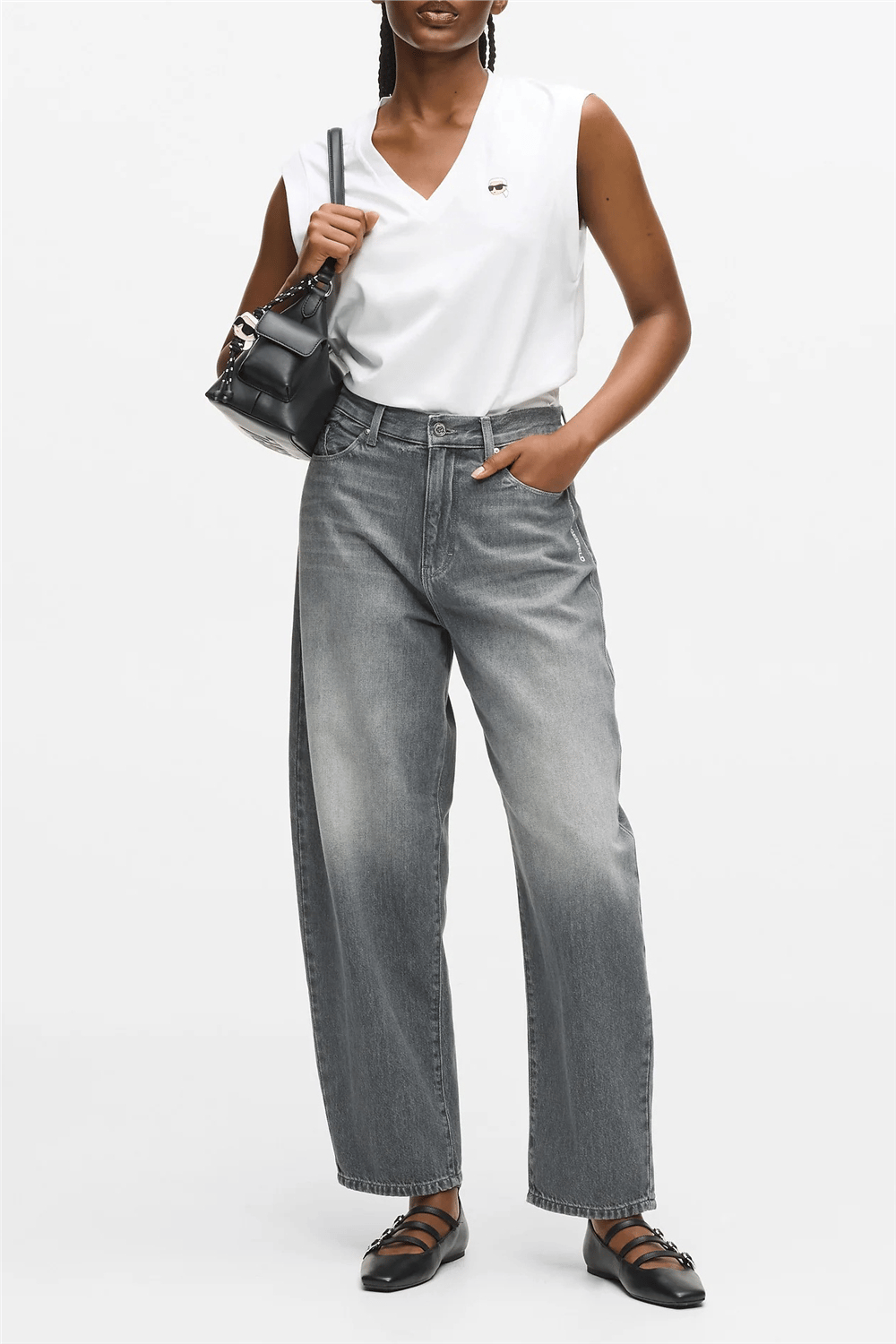 Karl Lagerfeld Ikon Barrel Denim Kadın Jean Pantolon Açık Gri