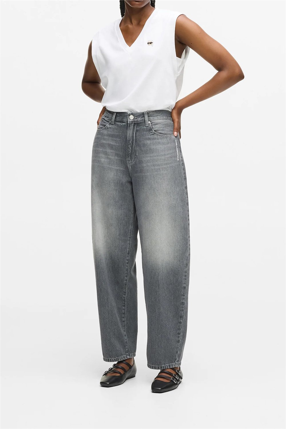 Karl Lagerfeld Ikon Barrel Denim Kadın Jean Pantolon Açık Gri