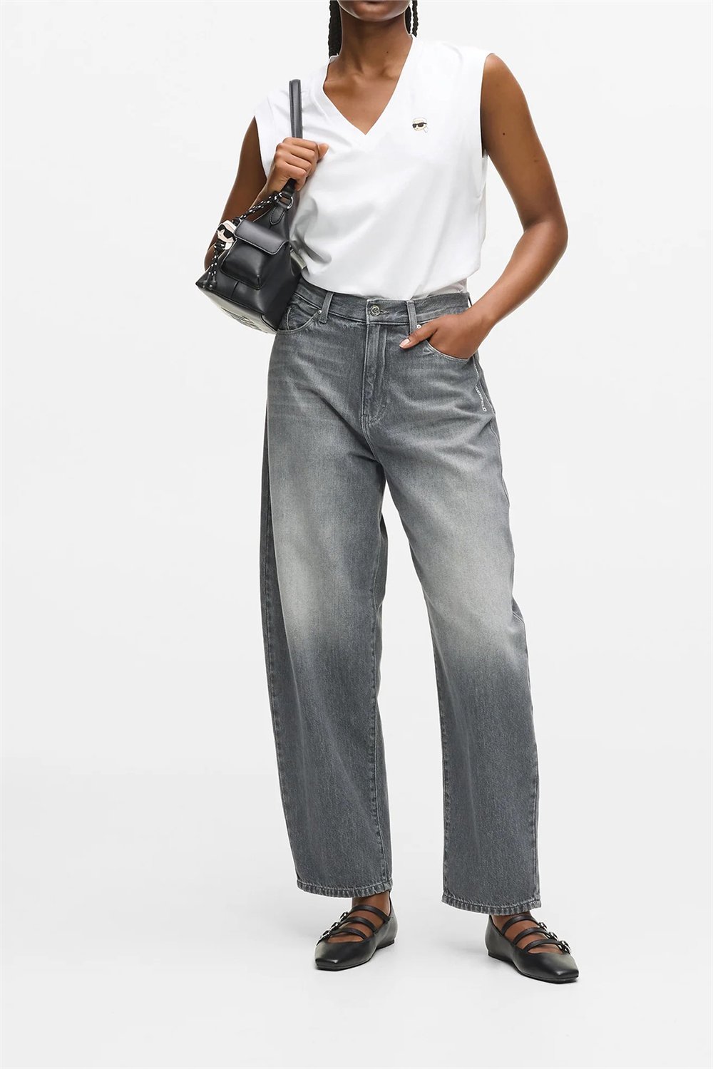 Karl Lagerfeld Ikon Barrel Denim Kadın Jean Pantolon Açık Gri