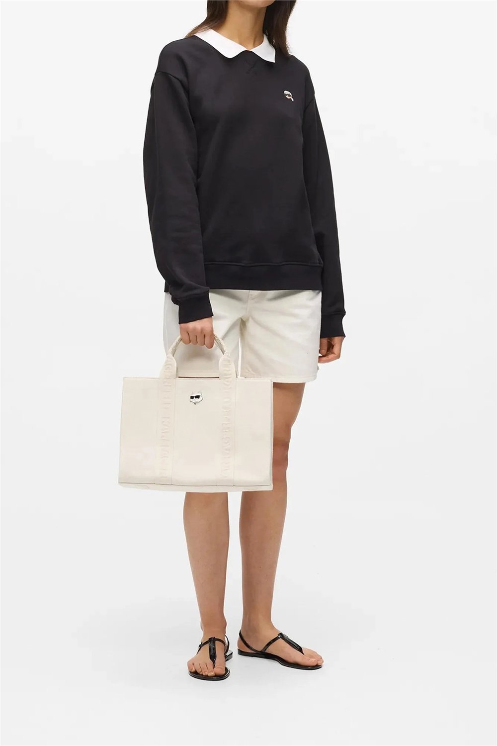 Karl Lagerfeld ikon Choup Pin Square Md Tote Kadın Omuz Çantası Beyaz