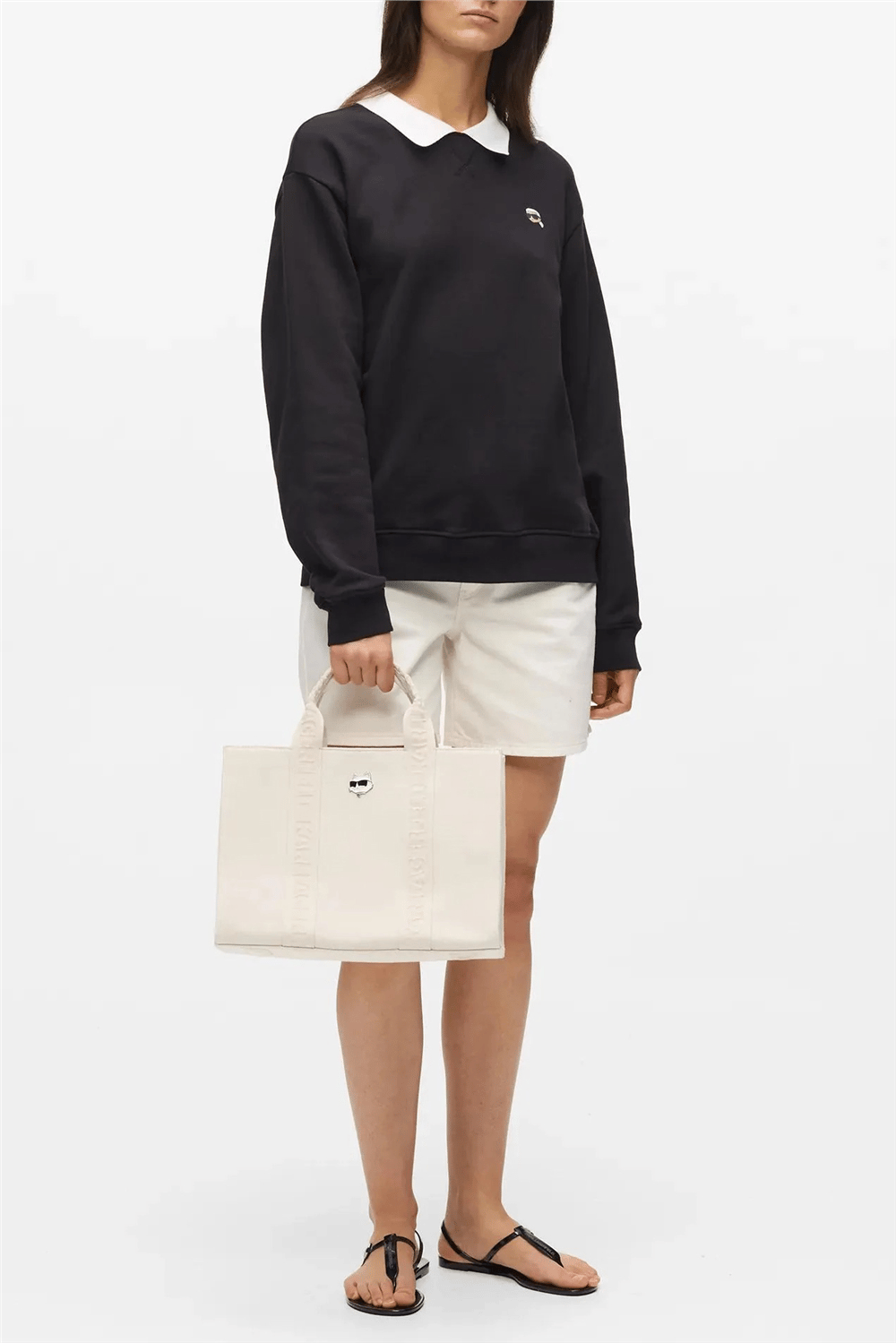 Karl Lagerfeld ikon Choup Pin Square Md Tote Kadın Omuz Çantası Beyaz