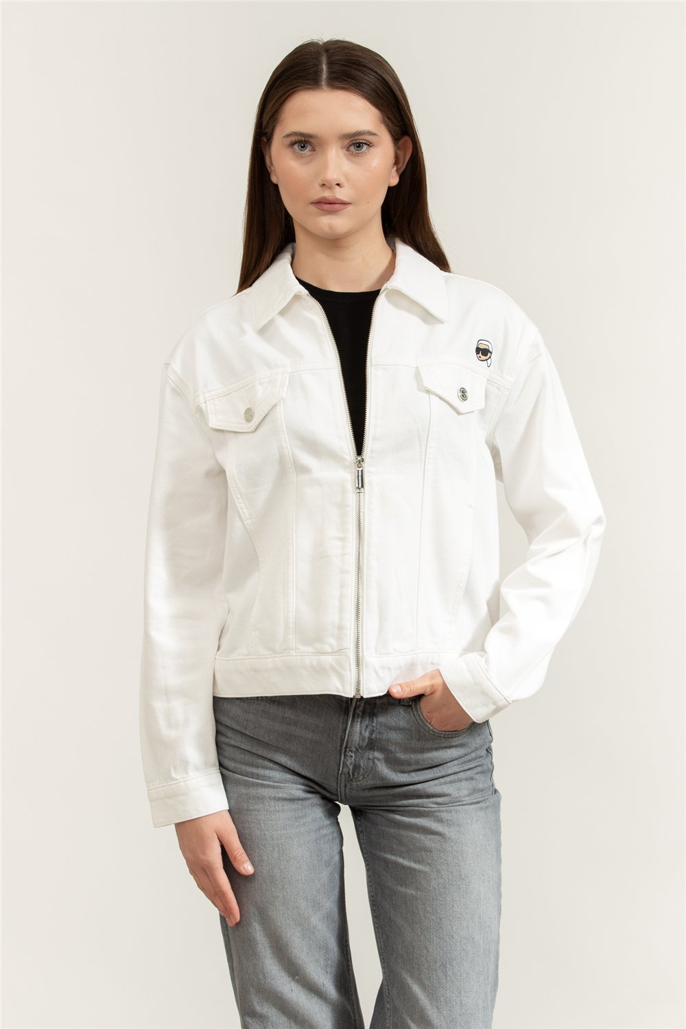 Karl Lagerfeld ikon Denim Jacket Kadın Kot Mont Çok Renkli