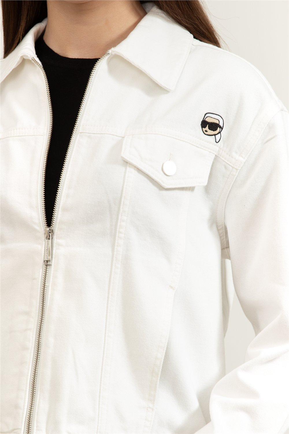 Karl Lagerfeld ikon Denim Jacket Kadın Kot Mont Çok Renkli