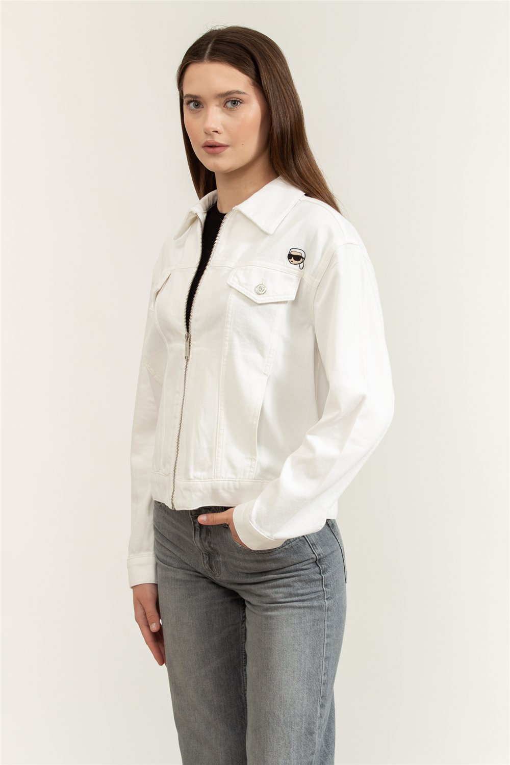 Karl Lagerfeld ikon Denim Jacket Kadın Kot Mont Çok Renkli