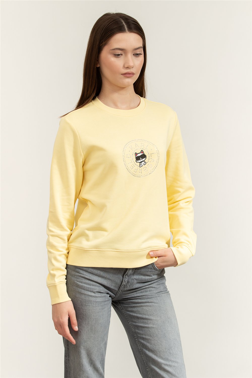 Karl Lagerfeld ikon Rs Circle Sweatshirt Kadın Bisiklet Yaka Sweatshirt