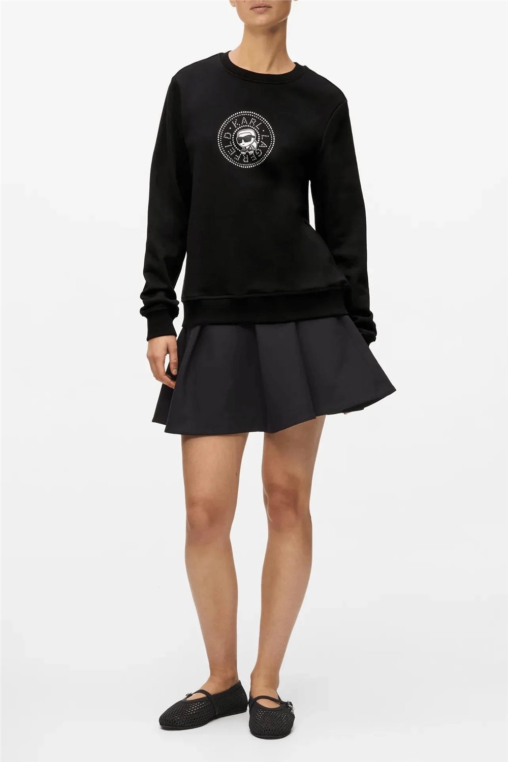 Karl Lagerfeld ikon Rs Circle Sweatshirt Kadın Bisiklet Yaka Sweatshirt Siyah