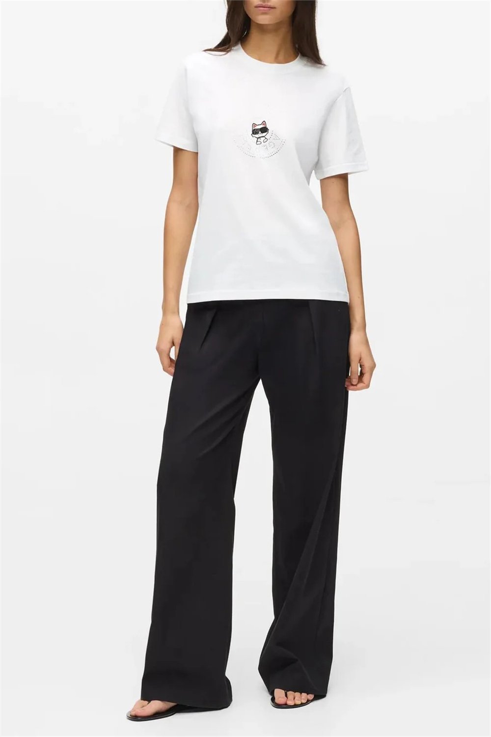 Karl Lagerfeld ikon Rs Circle T-Shirt Kadın Bisiklet Yaka T-Shirt Beyaz