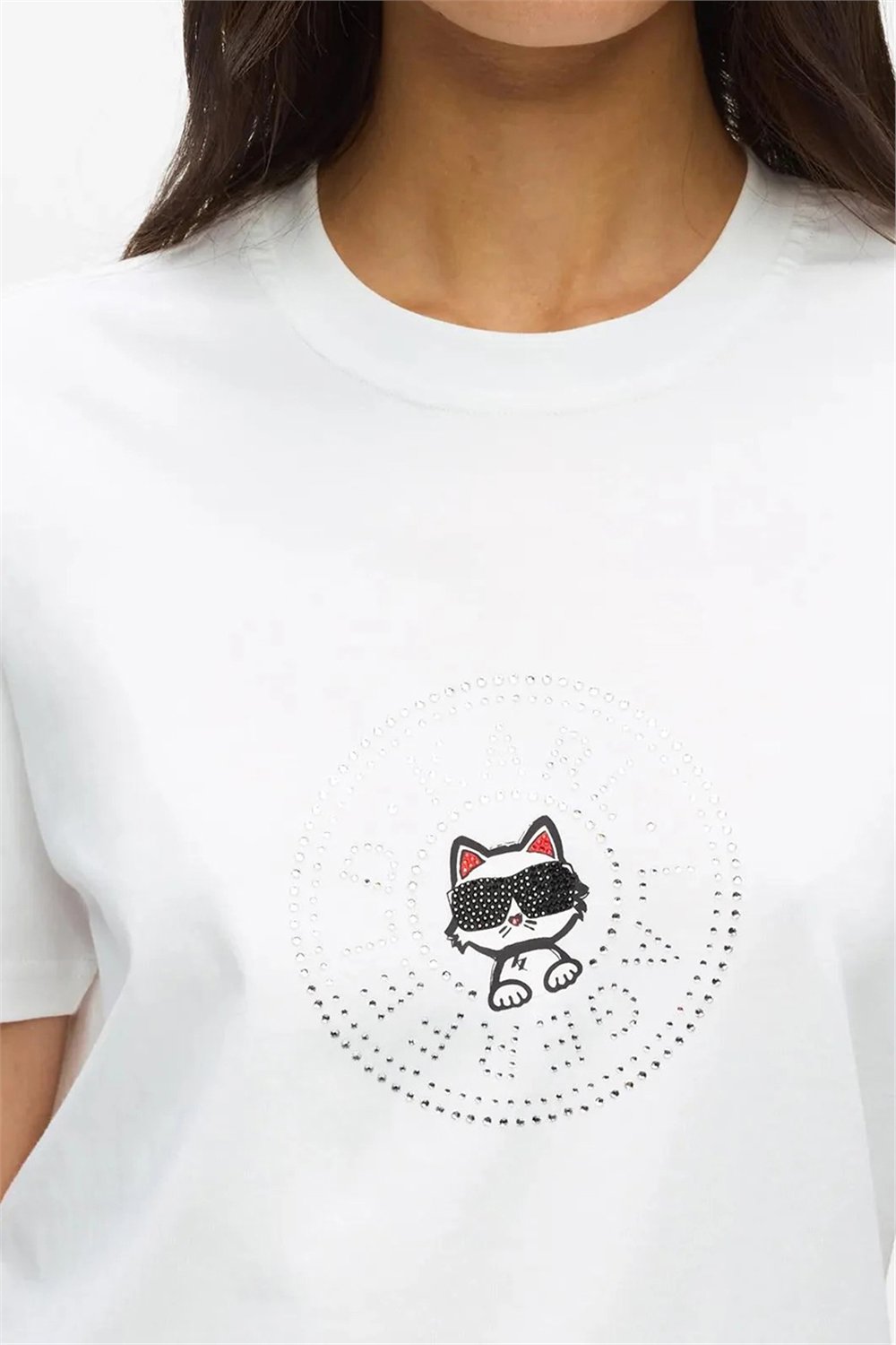 Karl Lagerfeld ikon Rs Circle T-Shirt Kadın Bisiklet Yaka T-Shirt Beyaz