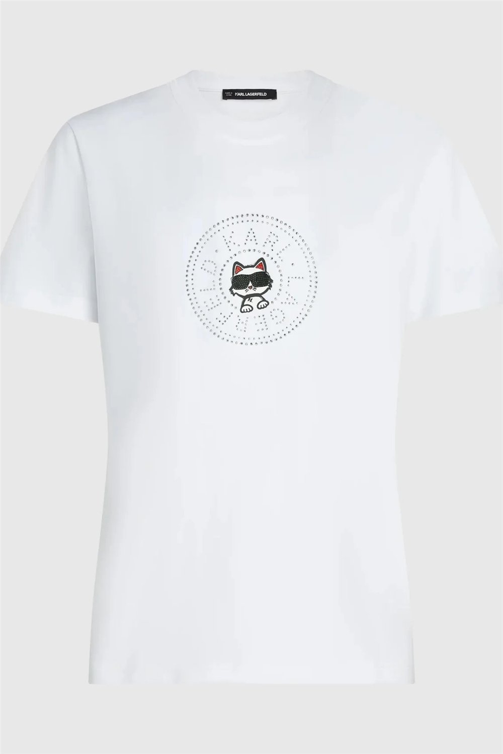 Karl Lagerfeld ikon Rs Circle T-Shirt Kadın Bisiklet Yaka T-Shirt Beyaz