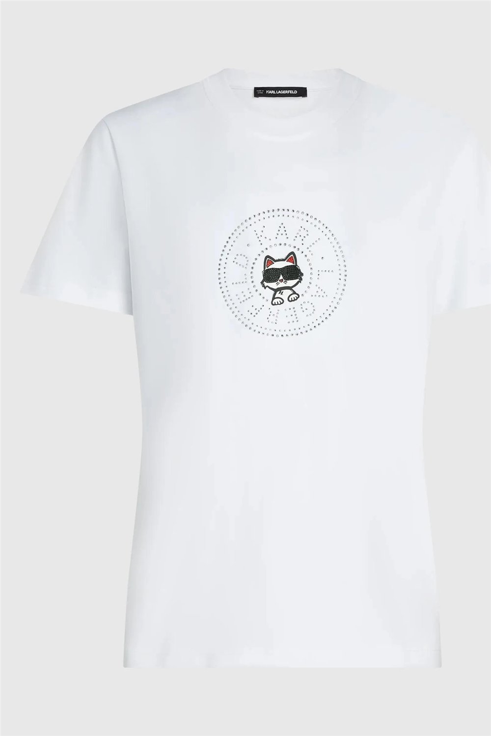 Karl Lagerfeld ikon Rs Circle T-Shirt Kadın Bisiklet Yaka T-Shirt Beyaz