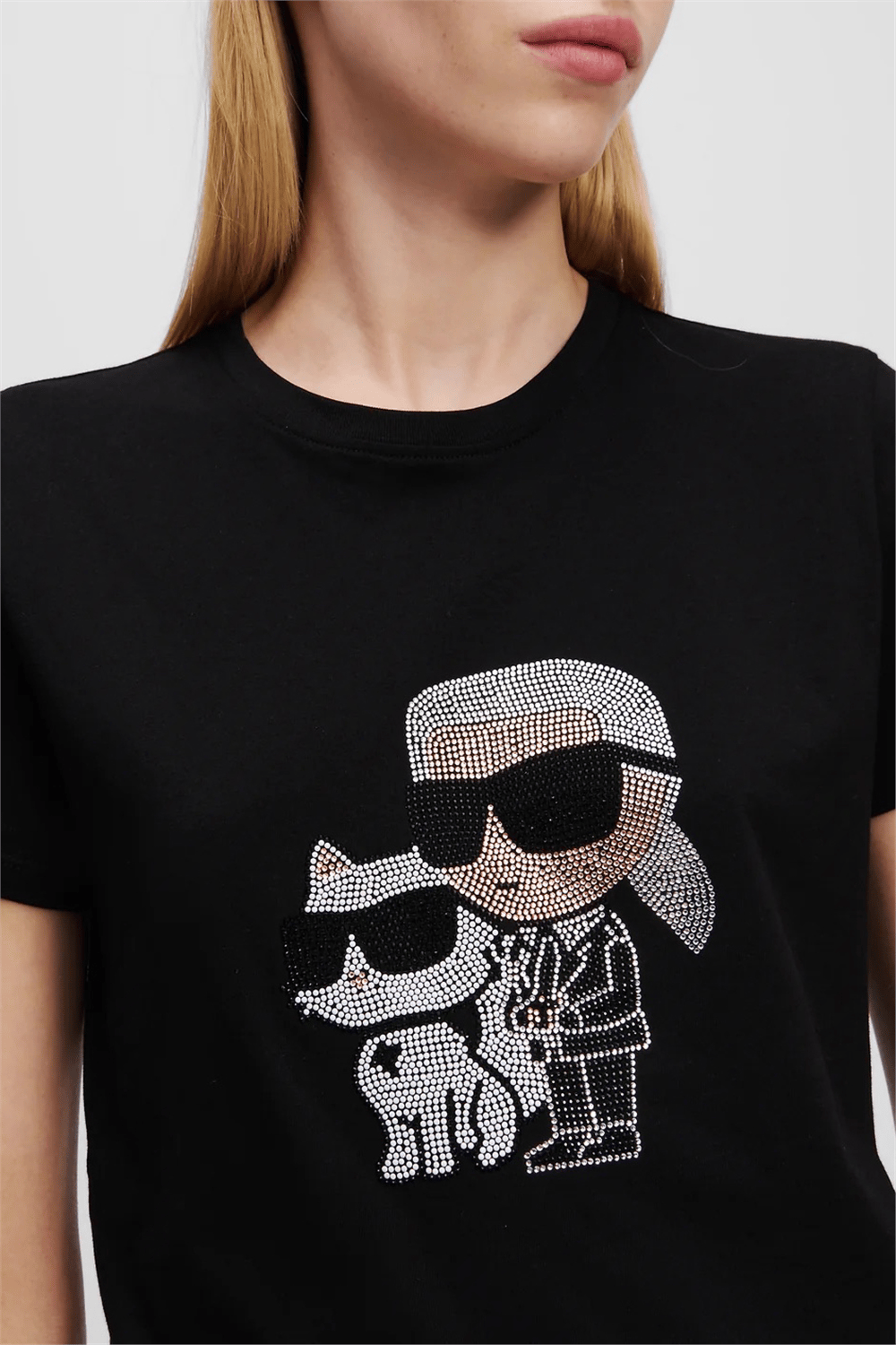 Karl Lagerfeld Ikon Rs Duo Kadın Bisiklet Yaka T-Shirt Siyah