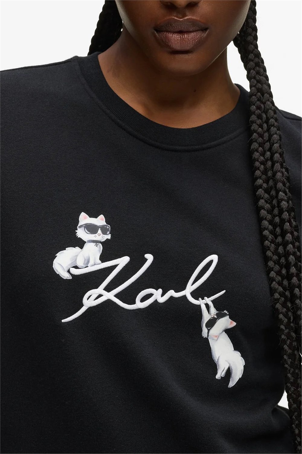 Karl Lagerfeld Ikon Signature Choupette Kadın Bisiklet Yaka Sweatshirt Siyah