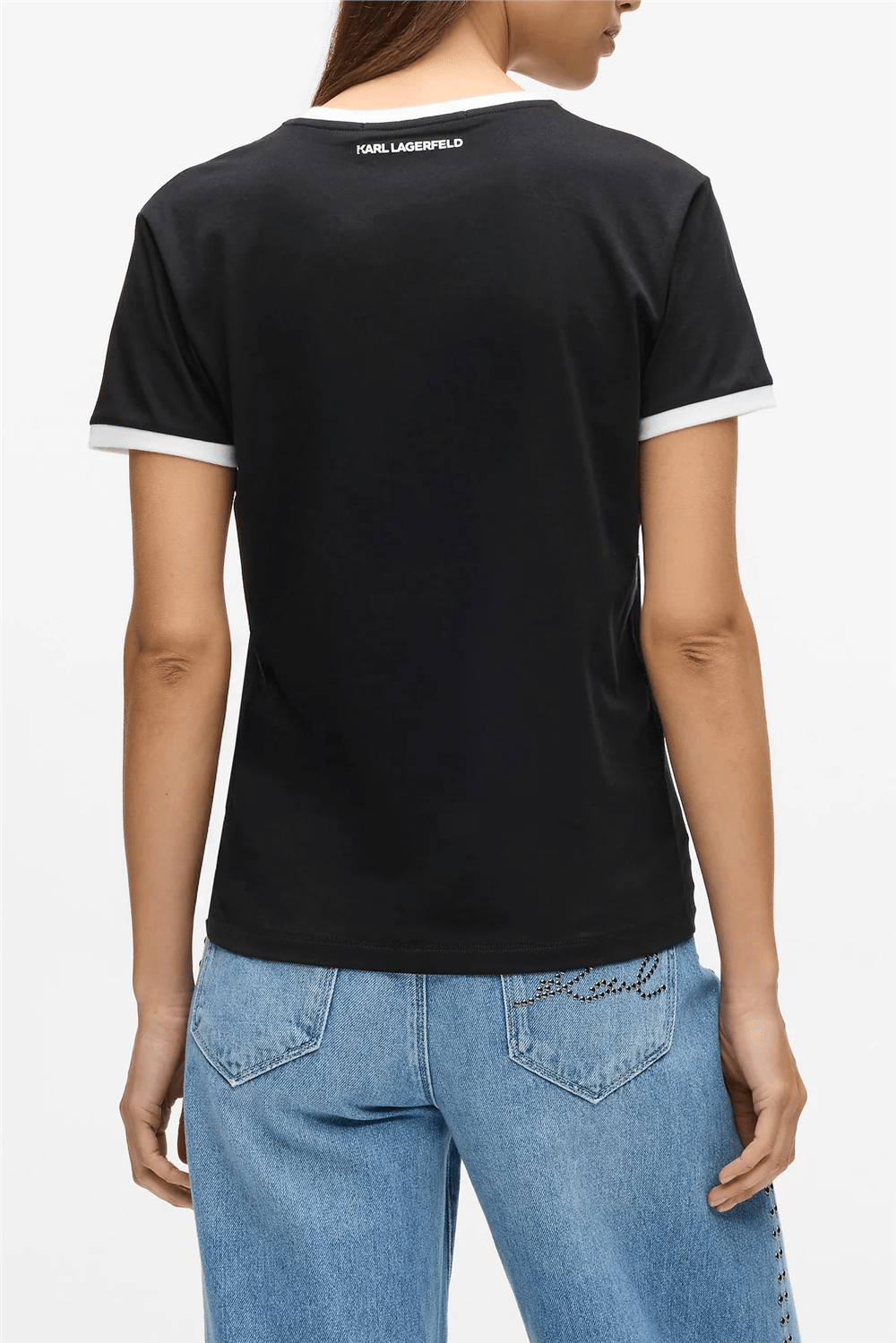 Karl Lagerfeld Ikon Signature Choupette Tee Kadın Bisiklet Yaka T-Shirt Siyah