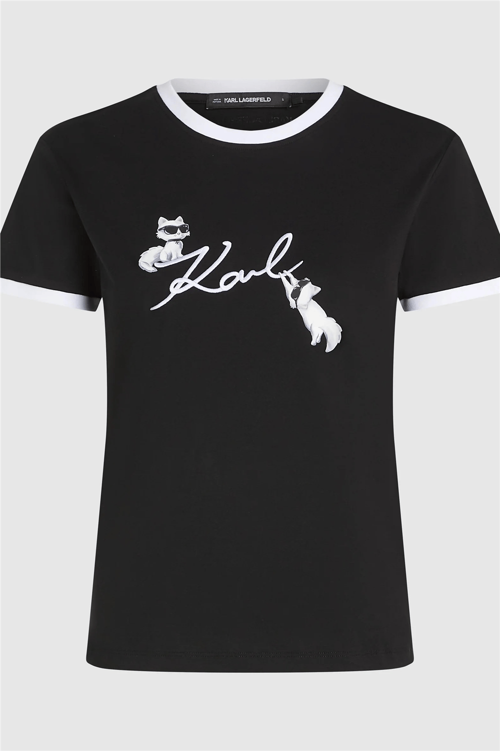 Karl Lagerfeld Ikon Signature Choupette Tee Kadın Bisiklet Yaka T-Shirt Siyah