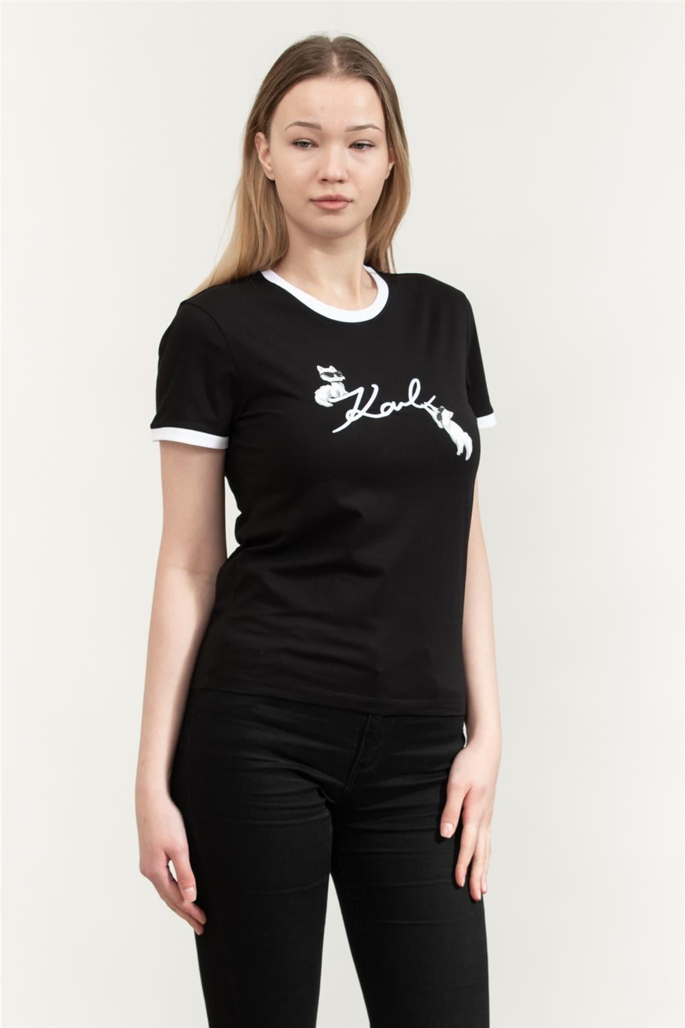 Karl Lagerfeld Ikon Signature Choupette Tee Kadın Bisiklet Yaka T-Shirt