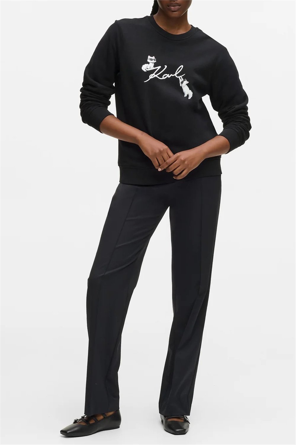 Karl Lagerfeld Ikon Signature Choupette Kadın Bisiklet Yaka Sweatshirt Siyah