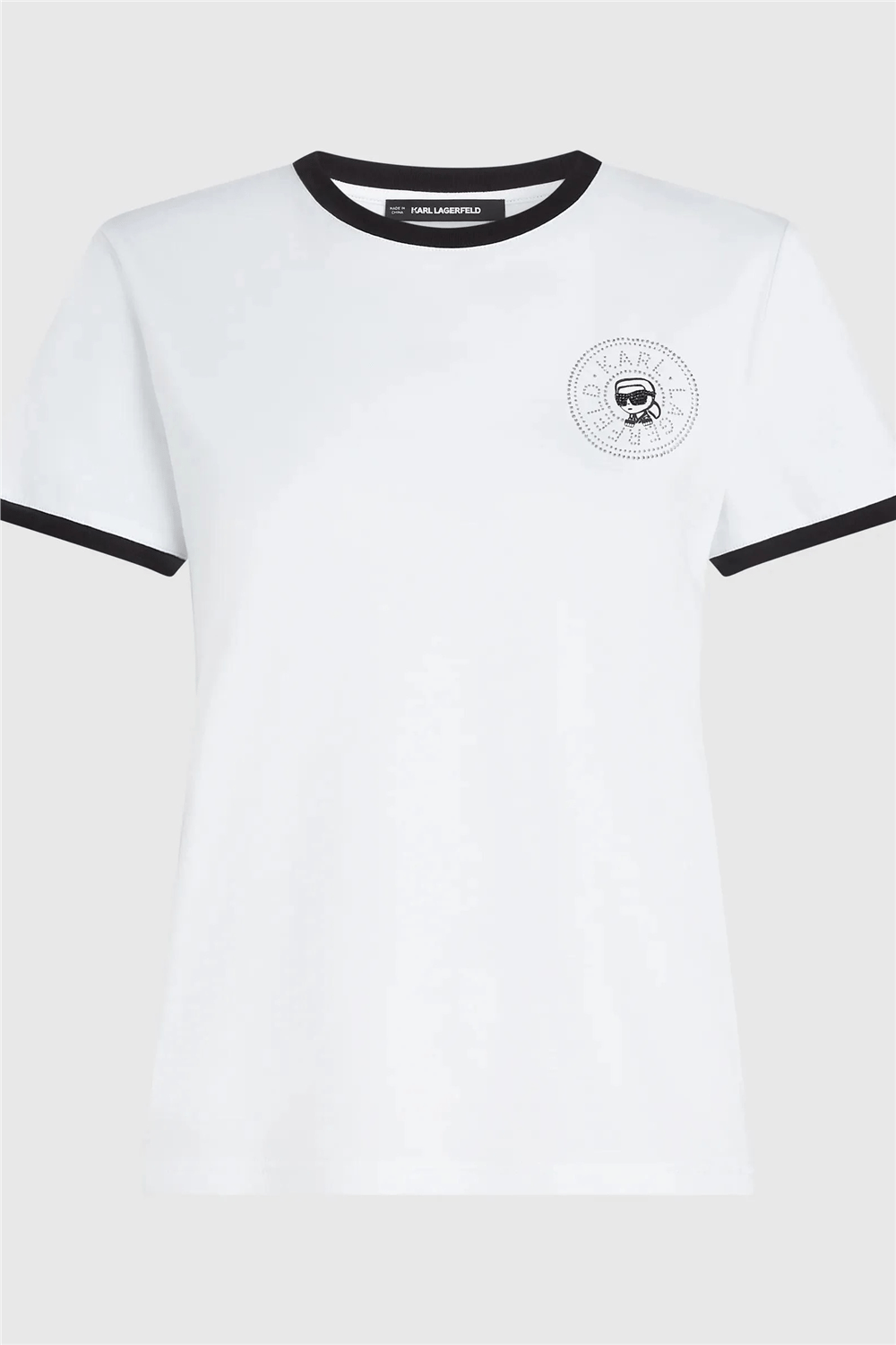 Karl Lagerfeld ikon Small Circle T-Shirt Kadın Bisiklet Yaka T-Shirt Siyah