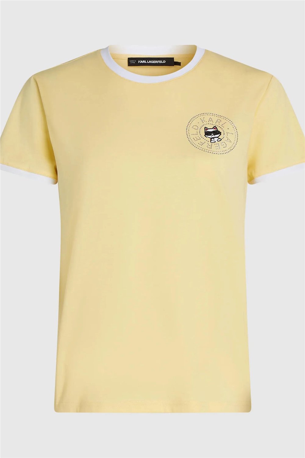 Karl Lagerfeld ikon Small Circle T-Shirt Kadın Bisiklet Yaka T-Shirt