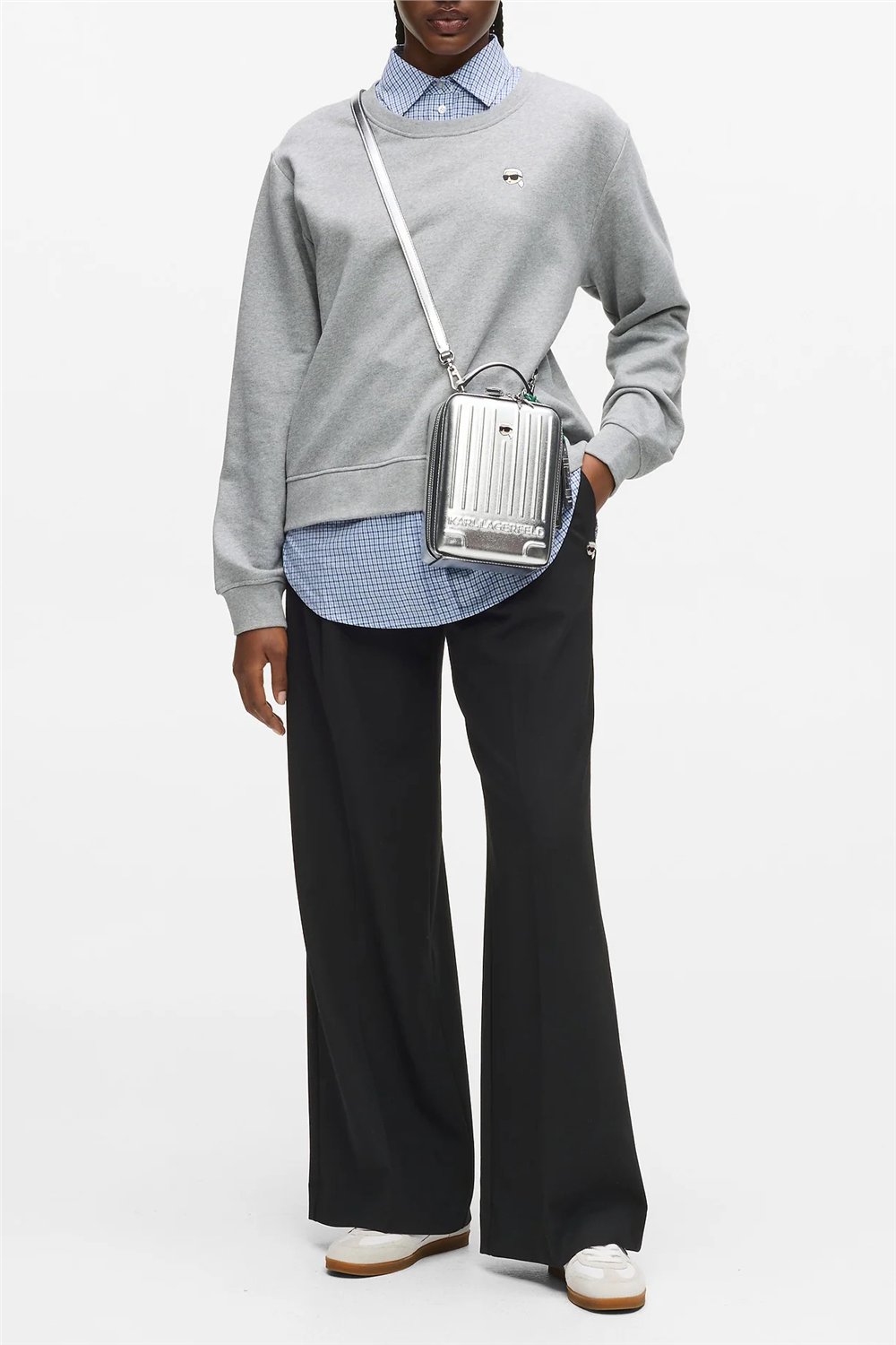 Karl Lagerfeld Ikon Suitcase Crossbody Kadın Omuz Çantası Gümüş