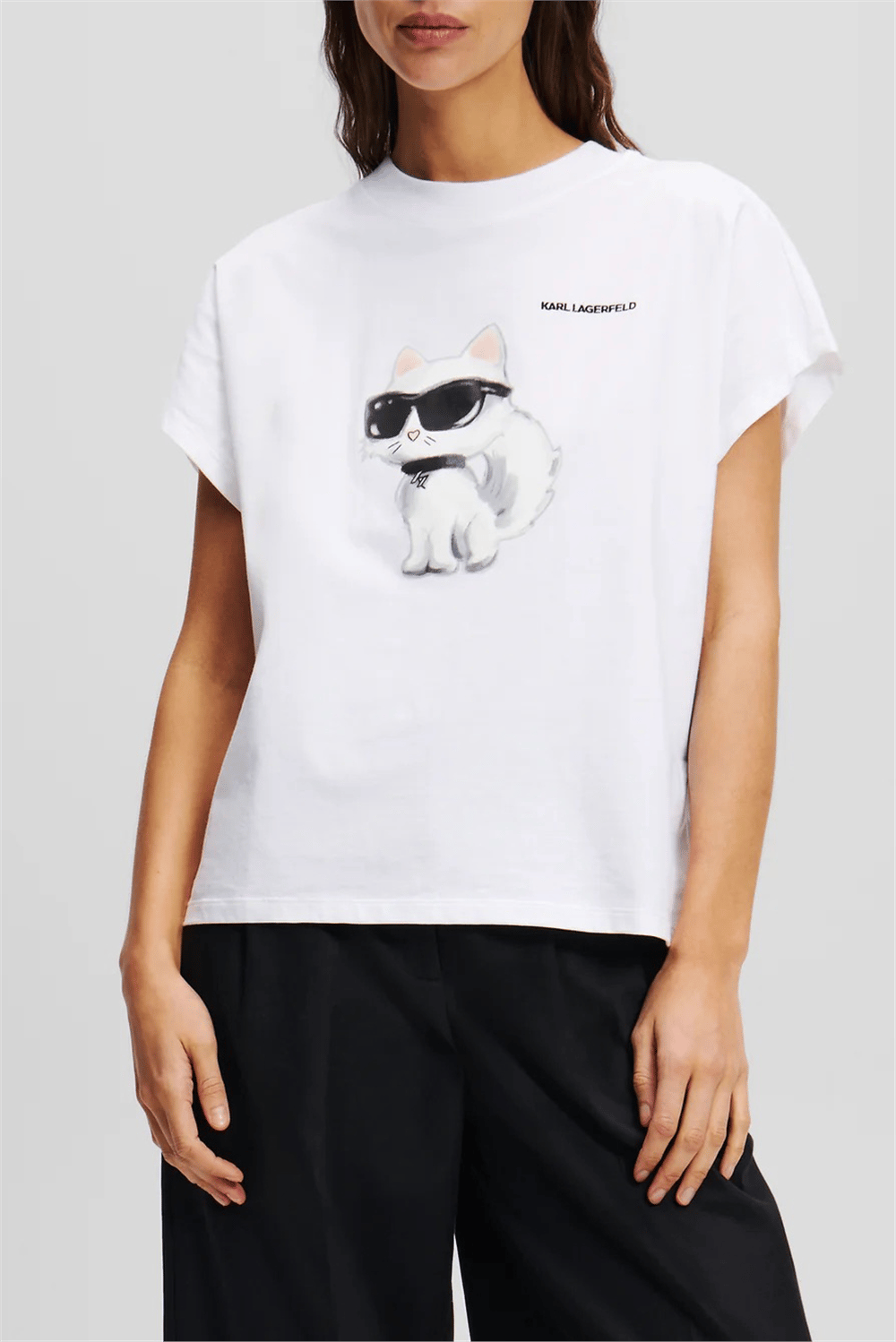 Karl Lagerfeld Kadın Bisiklet Yaka T-Shirt Beyaz