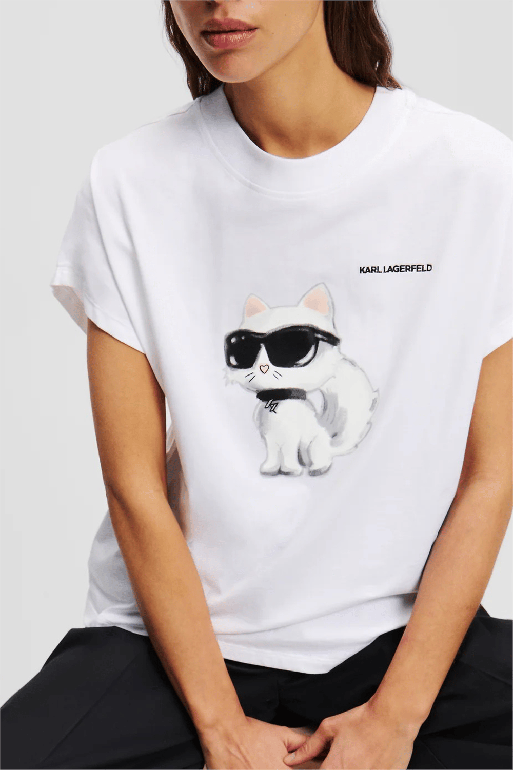 Karl Lagerfeld Kadın Bisiklet Yaka T-Shirt Beyaz