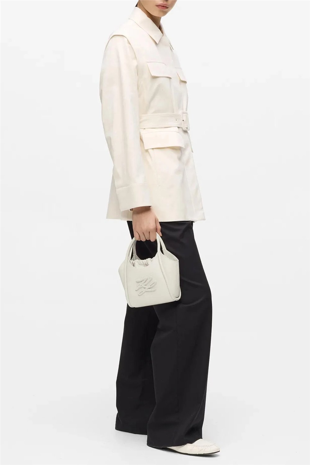 Karl Lagerfeld K/Autograph Patch Mini Tote Kadın Mini Omuz Çantası Beyaz