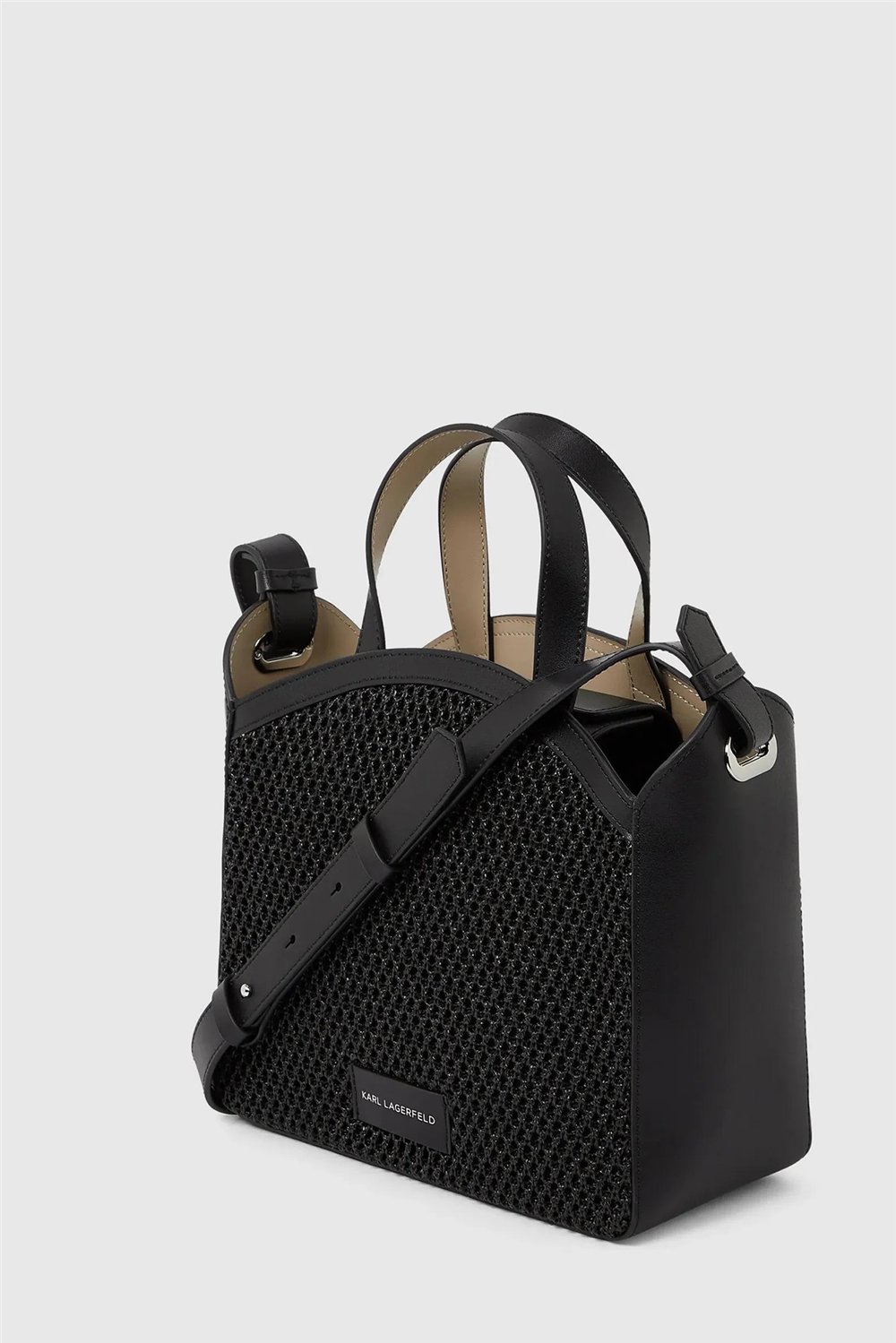 Karl Lagerfeld K/Circle Sm Tote Raffia Mesh Kadın Mini Omuz Çantası Siyah