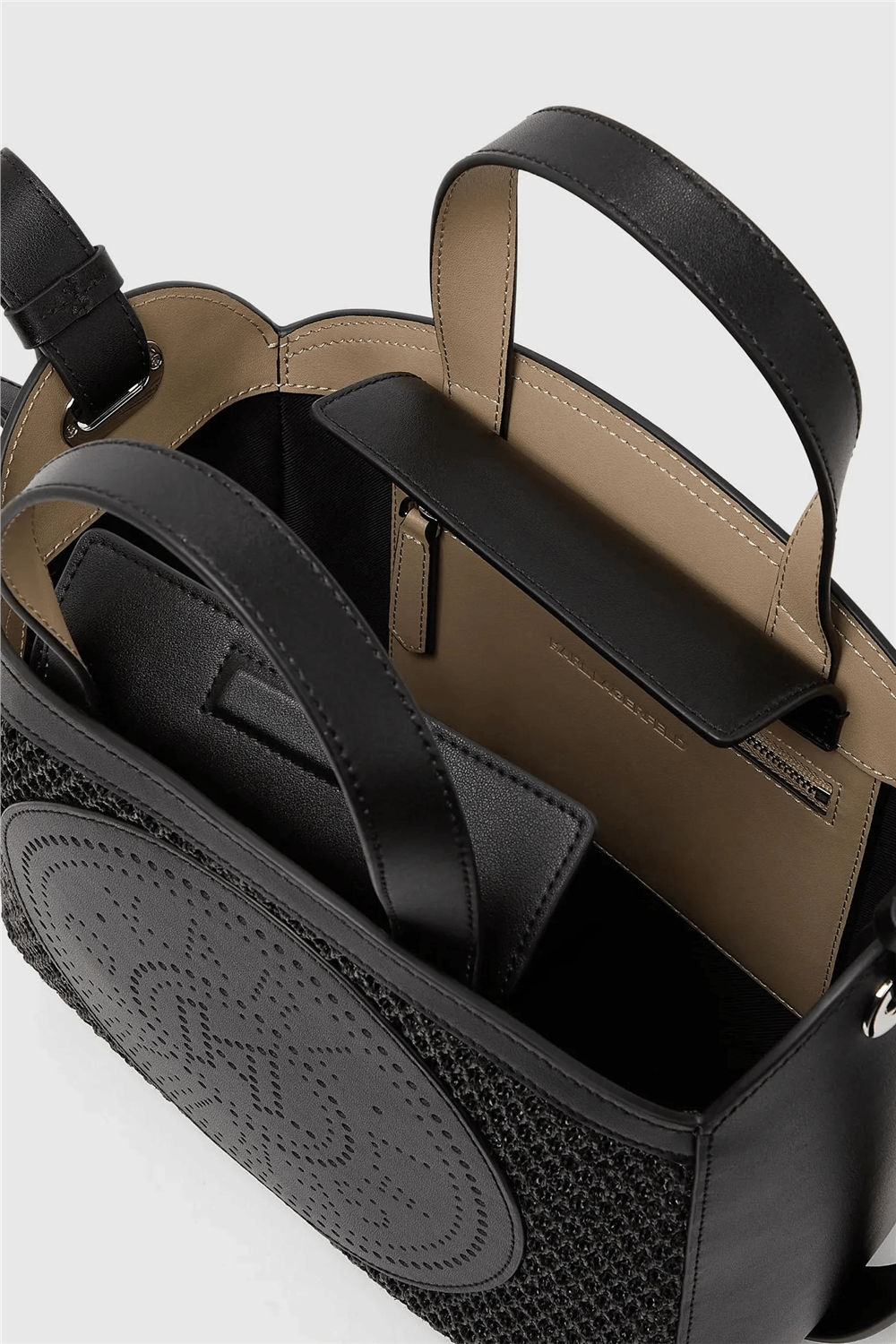 Karl Lagerfeld K/Circle Sm Tote Raffia Mesh Kadın Mini Omuz Çantası Siyah