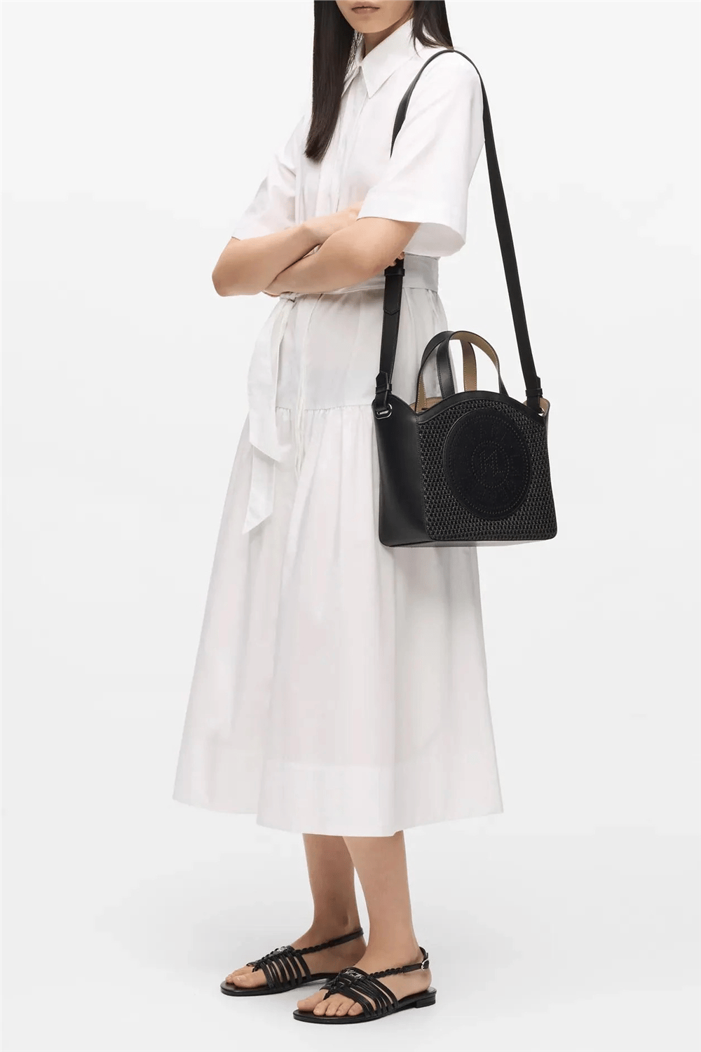Karl Lagerfeld K/Circle Sm Tote Raffia Mesh Kadın Mini Omuz Çantası Siyah