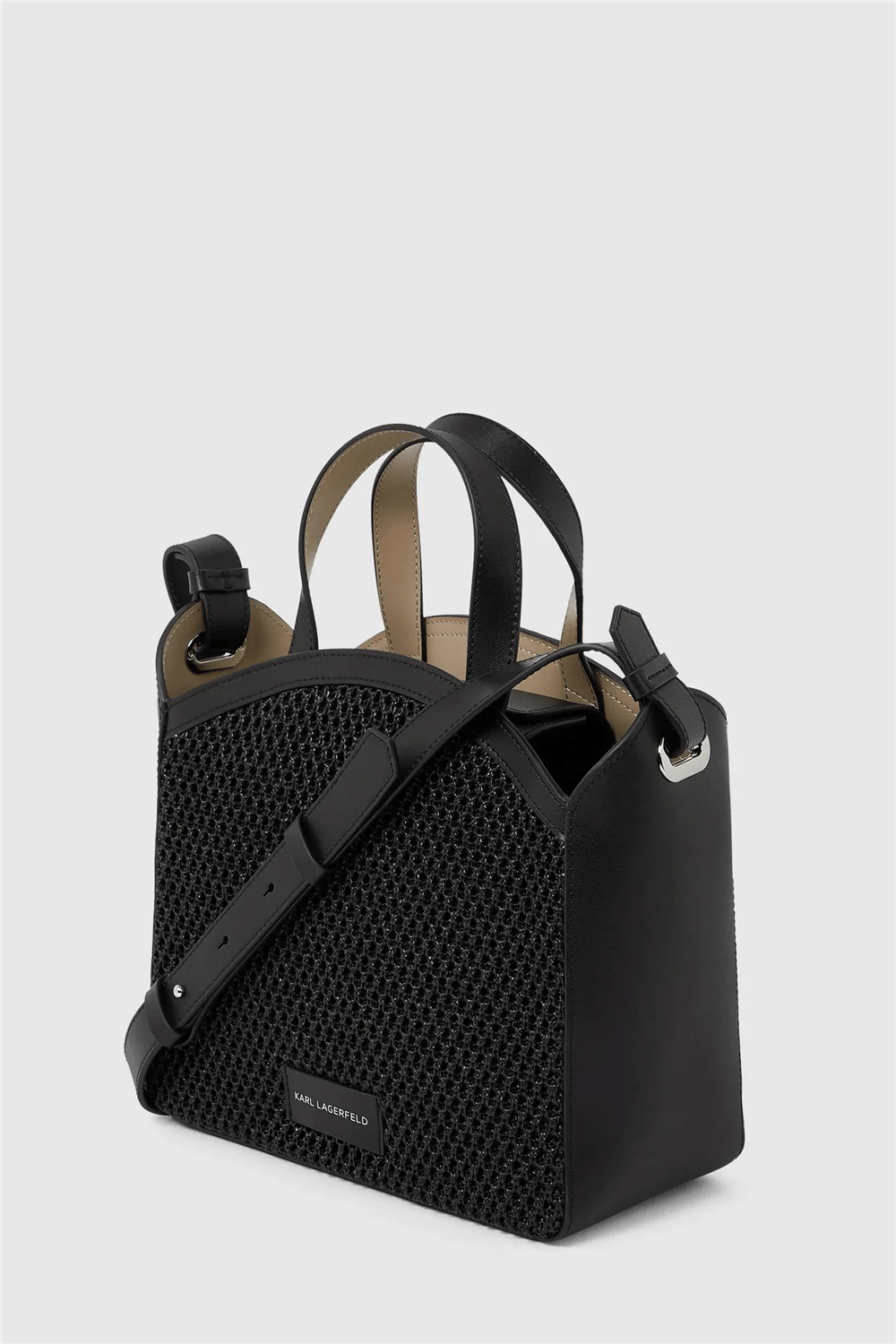Karl Lagerfeld K/Circle Sm Tote Raffia Mesh Kadın Mini Omuz Çantası Siyah